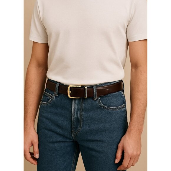 Pierre Cardin Size 36 Leather Belt Reversible Black Brown Gold Buckle - Picture 8 of 8